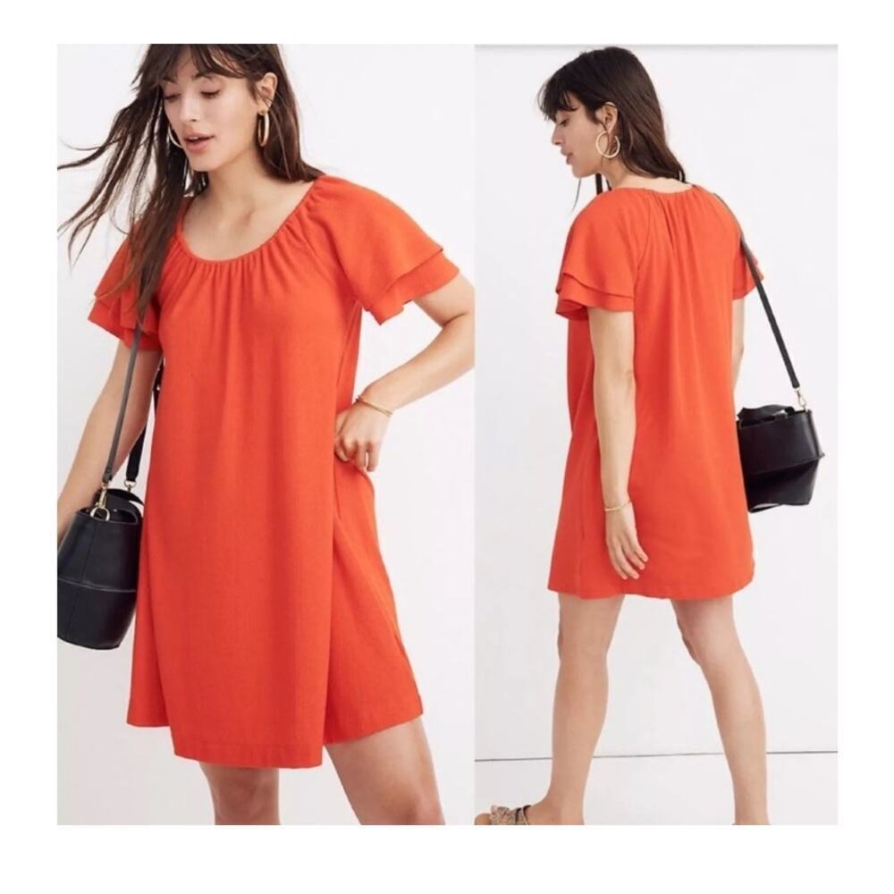 Madewell Texture & Thread Tiered-Sleeve Dress Red Size Small